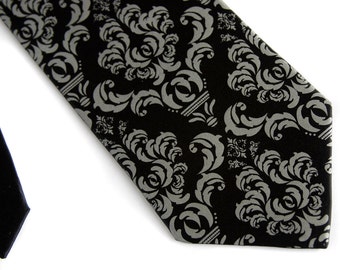 Black Damask Necktie, Madison Damask tie. Black floral wedding tie, wedding ties for men, tie for groomsmen, tie for groom, mens ties sets