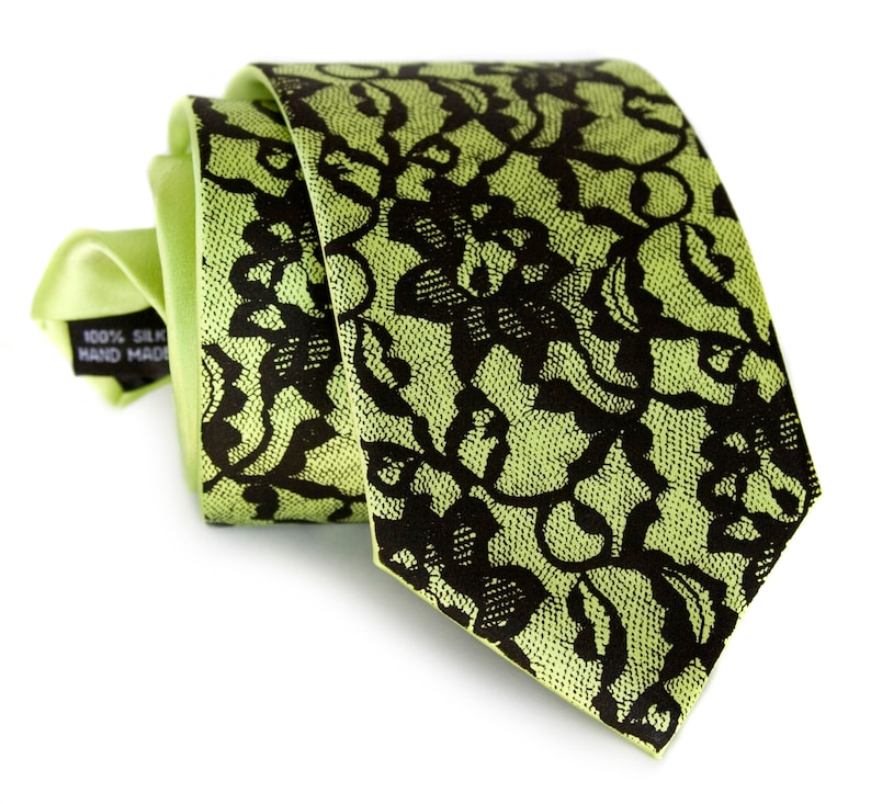 Black Lace Printed Necktie lace tie. 13th anniversary gift image 9