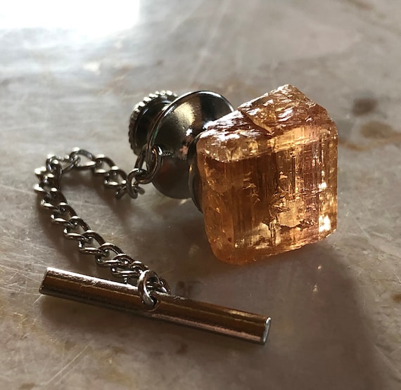 Topaz Tie Tack. RARE Raw Imperial Topaz Crystal Tie Pin. 23rd Anniversary Gemstone, November birthstone men, Scorpio gift, Sagittarius gift