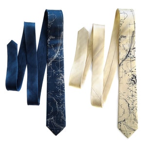 Sea Floor Map necktie. Elegant herringbone pattern woven silk tie. Topographical Error men's tie. Choose cream tie, sapphire tie & more image 1