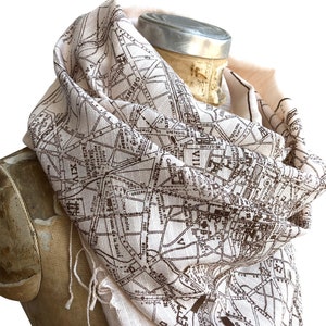 Paris Map Scarf. French map print fringed scarf. Bamboo pashmina, bridal shawl. Paris France wedding, Parisian, destination wedding in Paris image 8