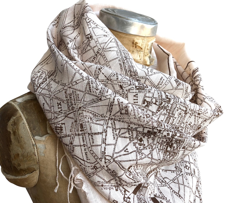 Paris Map Scarf. French map print fringed scarf. Bamboo pashmina, bridal shawl. Paris France wedding, Parisian, destination wedding in Paris image 8