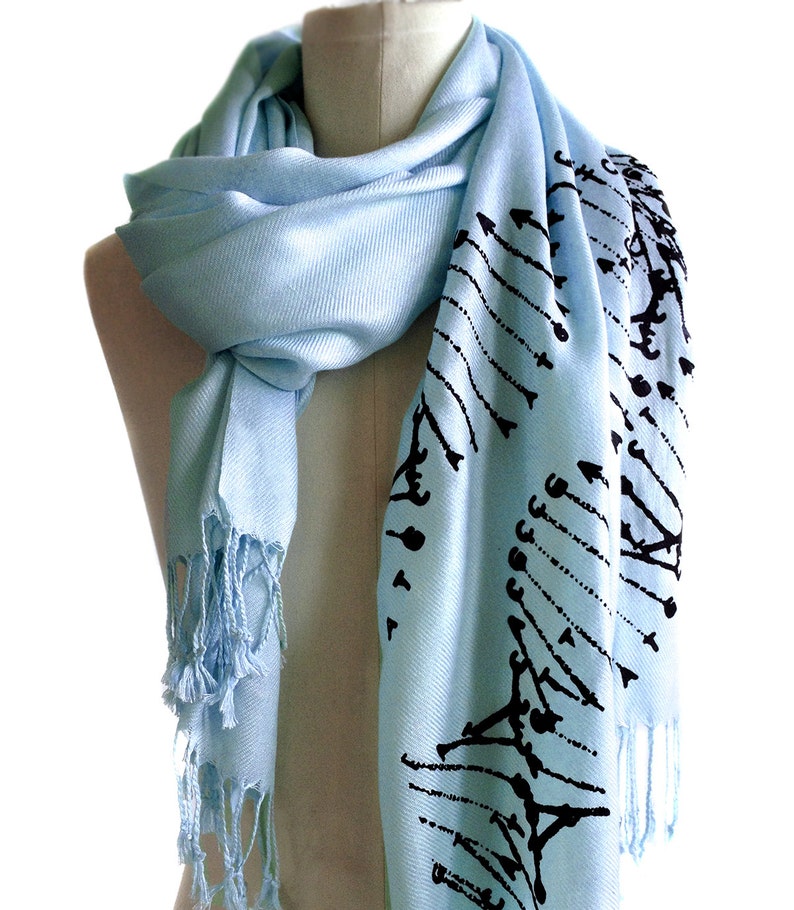 DNA Print Scarf. DNA Double Helix printed soft pashmina. Science scarf. Gift for science teacher, genetic researcher, genealogy, family tree black print/cornflwr