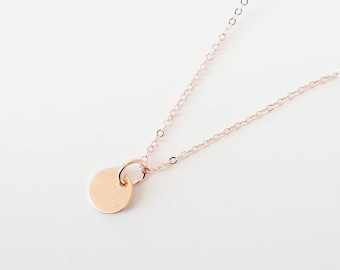 Tiny Rose Gold Coin on Rose Gold Necklace (Carey) // Gift for sister // Present for mom // Dainty necklace