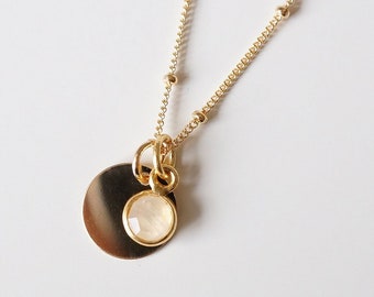 Moonstone and Gold Coin on Gold Necklace (Presley) // Gift for sister // Present for mom // Dainty necklace