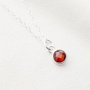 Tiny garnet stone on Sterling silver Necklace Cira // Gift for sister // Present for mom // Dainty necklace image 1