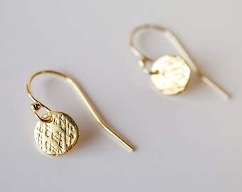 Tiny Gold Coin Textured Earrings with 14K Gold-fill Earwires (Casey) // Gold plated silver // Gifts for her // Minimal earrings