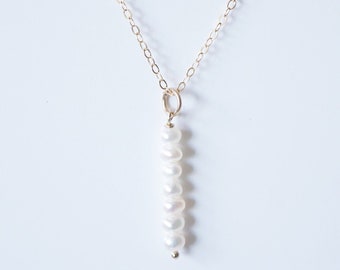 Delicate Pearls on 14K Gold-fill Necklace (Gisela) // Gift for her // Handmade jewelry // June birthstone