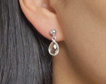 Lemon Quartz Teardrop Earring on Sterling Silver studs (Cannes) // Gift for her // Minimalist earring //