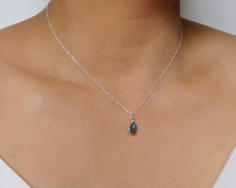 Labradorite Teardrop Sterling Silver Necklace (Isla) // Gift for her // Minimalist necklace //