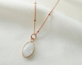 Marquise Moonstone on Rose Gold Necklace (Elton) // Gift for sister // Present for mom // Dainty necklace