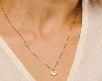 Stella CZ Gold Herz-Halskette – Gold Vermeil Sparkle Herzanhänger an 45 cm langer 14K Gold Fill Box-Kette