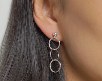 Silver loop earrings on sterling silver studs (Mikos) // Gift for her // Minimalist earring //