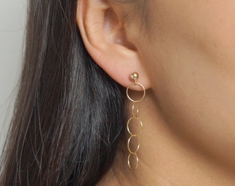 Gold loop earrings on 14K Gold studs (Luxa) // Gift for her // Minimalist earring //