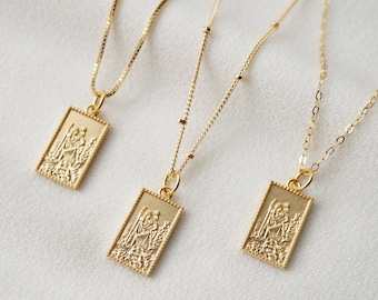 Collar de oro Vermeil de protección del viajero (St Christopher Kane) // Cadena llena de oro de 14K // Colgante de oro Vermeil // Joyería minimalista