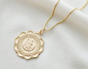 Collar de medallón de moneda de oro del viajero (St Christopher Luxe) // 14K Gold filled // Gold Coin Jewelry // Joyería minimalista