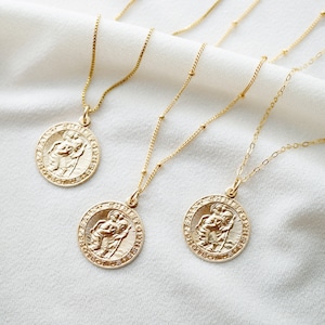 Traveler's Protection Gold Coin Medallion Necklace (St Christopher Regal) // 14K Gold filled // Gold Coin Jewelry // Minimalist jewelry