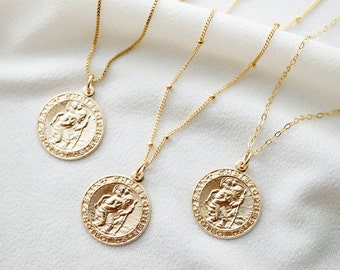 Traveler's Protection Gold Coin Medallion Necklace (St Christopher Regal) // 14K Gold filled // Gold Coin Jewelry // Minimalist jewelry