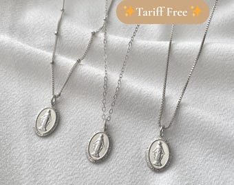 Petite Blessed Mother Virgin Mary Sterling Silver Medallion Small Necklace (Mary Pico) // Religious Jewelry // Ships from USA