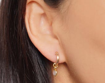 Moonstone Gold Hoop Earrings (Quinn) // Gifts for her // Handmade earrings // Minimalist jewelry