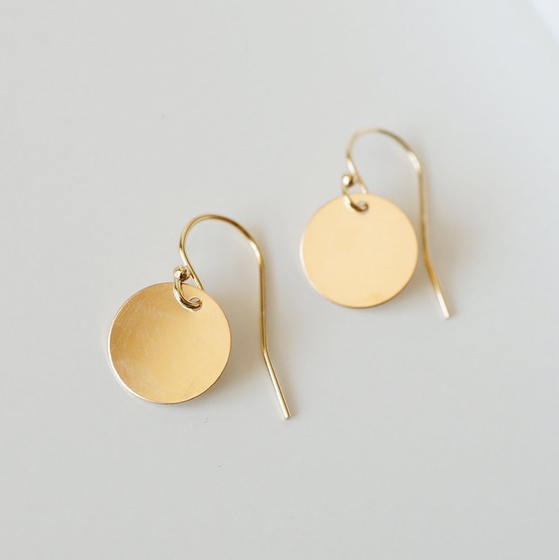 Gifts for sister Dainty earrings Gold Coin Circle Earrings on 14K Gold-filled wires Melanie