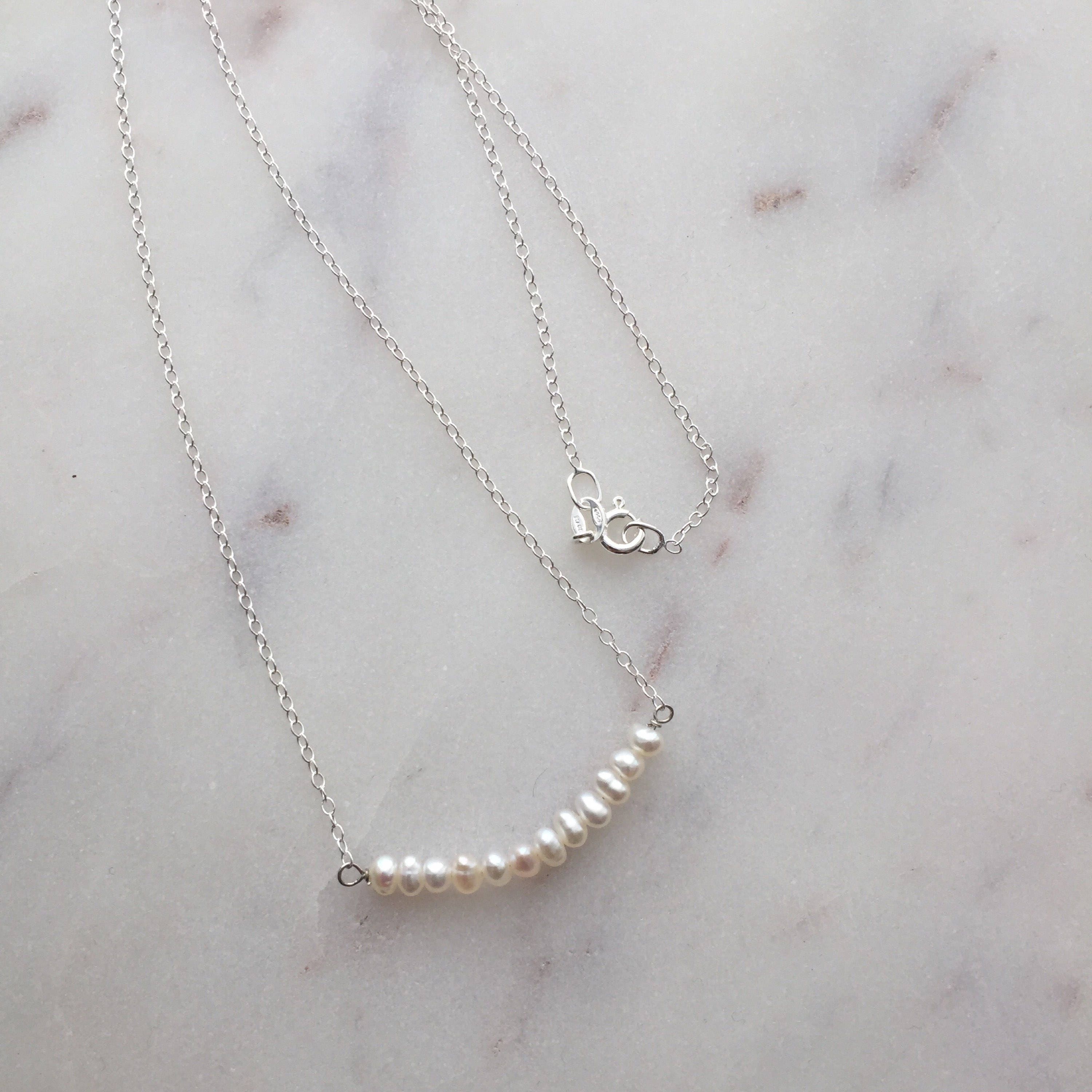Tiny Pearls on Sterling Silver Necklace grace // Gift for - Etsy