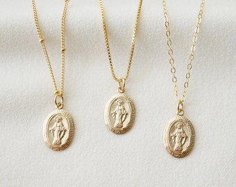 Petite Blessed Mother Virgin Mary Gold Coin Medallion Necklace (Mary Pico) // 14K Gold filled // Gold Coin Jewelry // Religious Jewelry