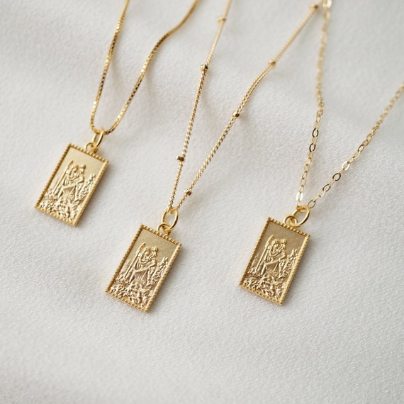 Traveler s Protection Gold Vermeil Necklace st Christopher Kane 14K Gold Filled Chain Gold Vermeil Pendant Minimalist Jewelry Etsy Canada