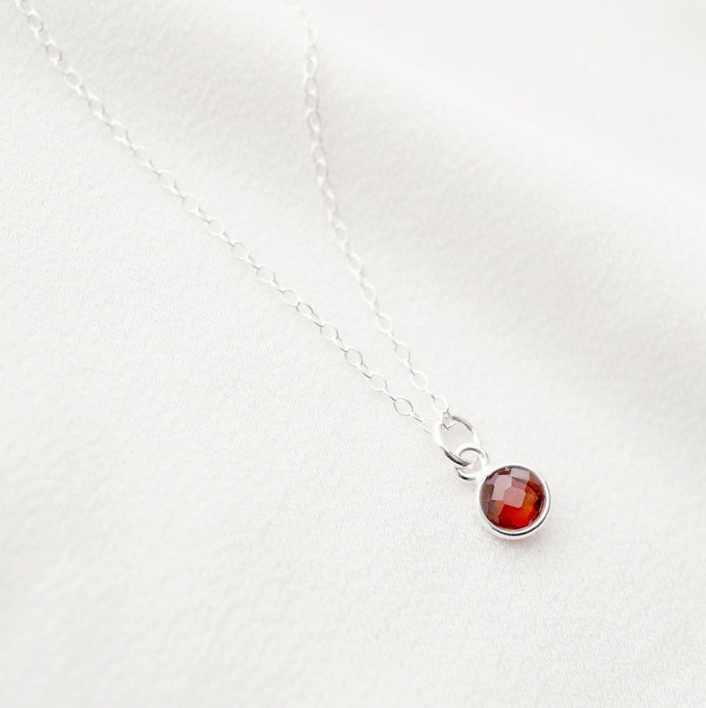 Tiny garnet stone on Sterling silver Necklace Cira // Gift for sister // Present for mom // Dainty necklace image 1
