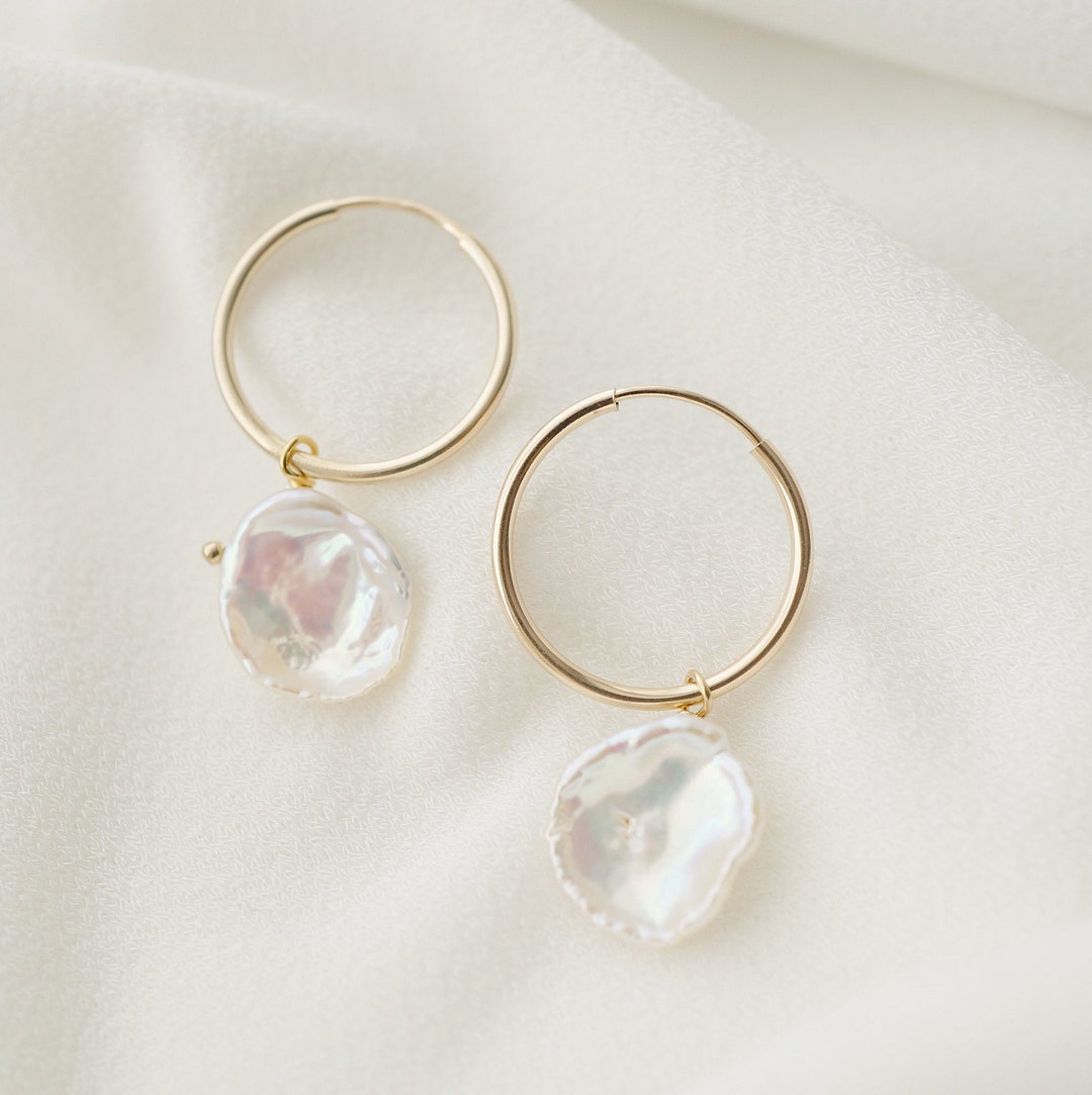 Keshi Pearl Gold Hoop Earrings perla // Gifts for Her // Handmade ...