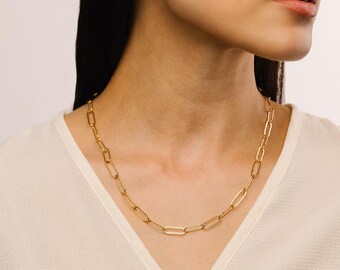 Vianne Gold Paperclip Statement-Halskette - Super Dicke 14K Goldkette (45 cm)