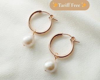 Genuine Freshwater Baroque Pearl 14K Rose Gold Fill Hoop Earrings (Claudette) // Bridal earrings //  Wedding jewelry // Ships from USA