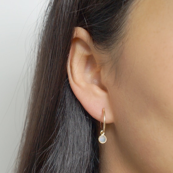 Moonstone Gold Hoop Earrings valais // Gifts for Her // Handmade Earrings  // Minimalist Jewelry - Etsy