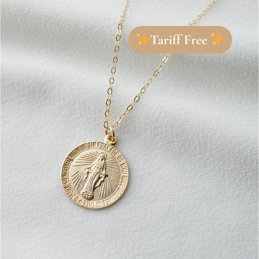 Blessed Mother Virgin Mary Gold Coin Medallion Necklace (mary Regal ...