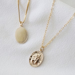 Traveler's Protection Dainty Small Gold Coin Necklace St Christopher Spiro // Saint Christopher Medal 14K Gold filled // Religious Jewelry image 5