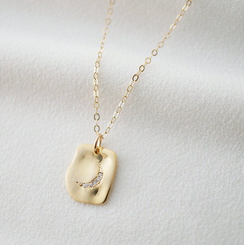 Gold Crescent Moon Note Necklace Novalie // 14K Gold filled // Gift for her // Celestial Jewelry image 5