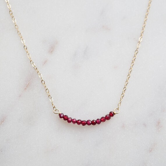 January Birthstone Necklace Keira Jewelry Garnet Bar Necklace 14k Gold Filled Gemstone Dainty Garnet Bar Necklace