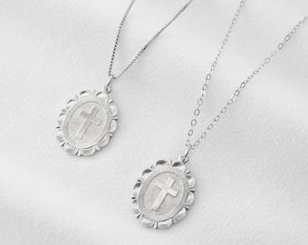Kreuz Sterling Silber Münze Medaillon Halskette (Monet)