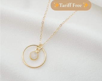 14K Gold Fill Circle Hoop with Moonstone on Adjustable Cable Necklace (Phoenix) // Eternity Necklace // June Birthstone //  Ships from USA