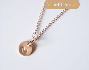 Tiny Rose Gold Heart Coin on Rose Gold Necklace (Carey) // Initial necklace // Personalized necklace // Personalized gift
