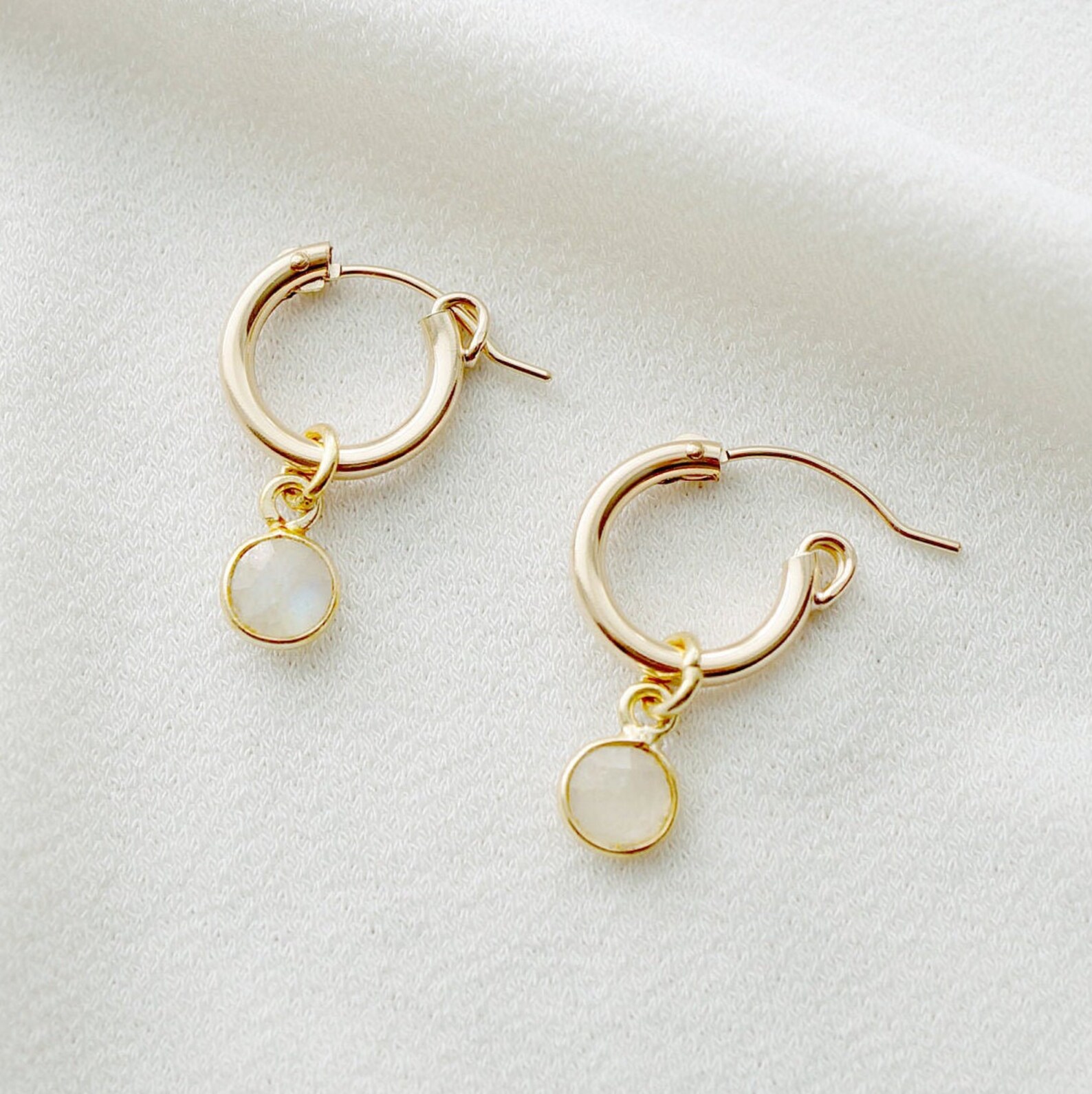 Moonstone Gold Hoop Earrings quinn // Gifts for Her // Etsy
