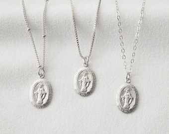 Petite Blessed Mother Virgin Mary Sterling Silver Medallion Necklace (Mary Pico) // 14K Gold filled // Religious Jewelry