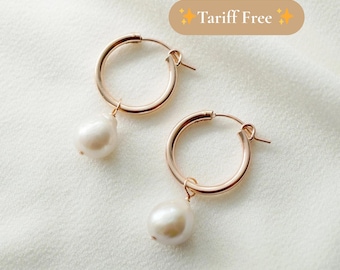 Barock Perle Rose Gold Creolen (Claudette) // Braut Ohrringe // Handgemachte Ohrringe // Hochzeitsschmuck
