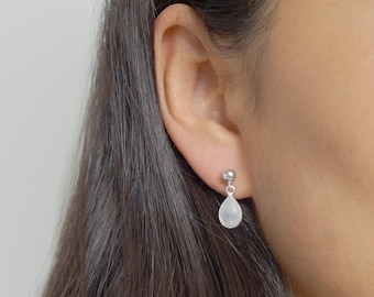 Moonstone Teardrop Earring on Sterling Silver studs (Isla) // Gift for her // Minimalist earring //