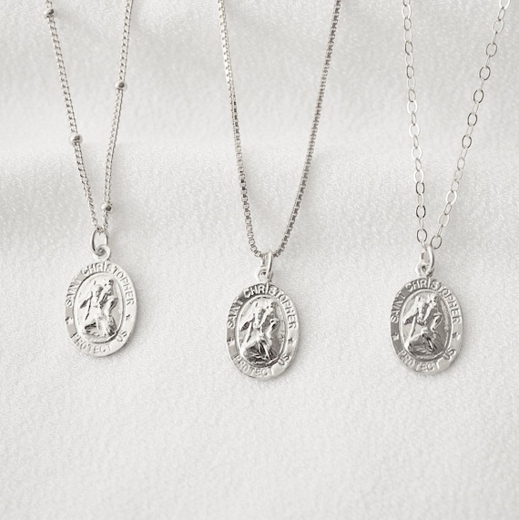 Saint Christopher Medal Small Oval Sterling Silver Saint Christopher Medal Small Oval Sterling Silver