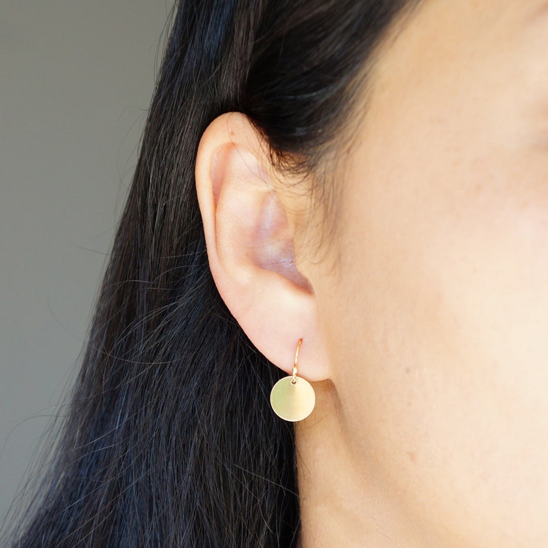Gifts for sister Dainty earrings Gold Coin Circle Earrings on 14K Gold-filled wires Melanie