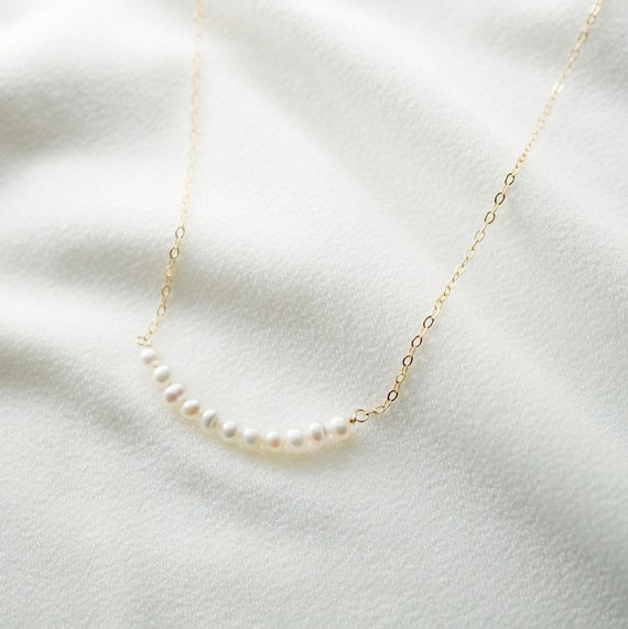 Dainty Pearl Necklace for Women 14K Real Gold Plated Handmade Pearl Chain  Simple Delicate Cute Bead Gold Necklace for Women Summer Everyday Jewelry