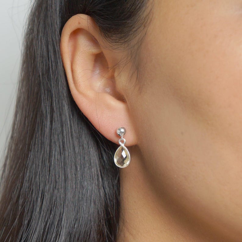 Lemon Quartz Teardrop Earring on Sterling Silver studs (Isla) // Gift for her // Minimalist earring // image 1