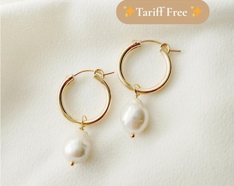Baroque Pearl Gold Hoop Earrings (Claudette) // Bridal earrings // Handmade earrings // Wedding jewelry // Ships from USA