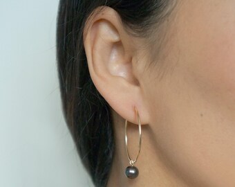 Black Purple Pearl Gold Large Hoop Earrings (Veneta) // Gifts for her // Handmade earrings // Minimalist jewelry
